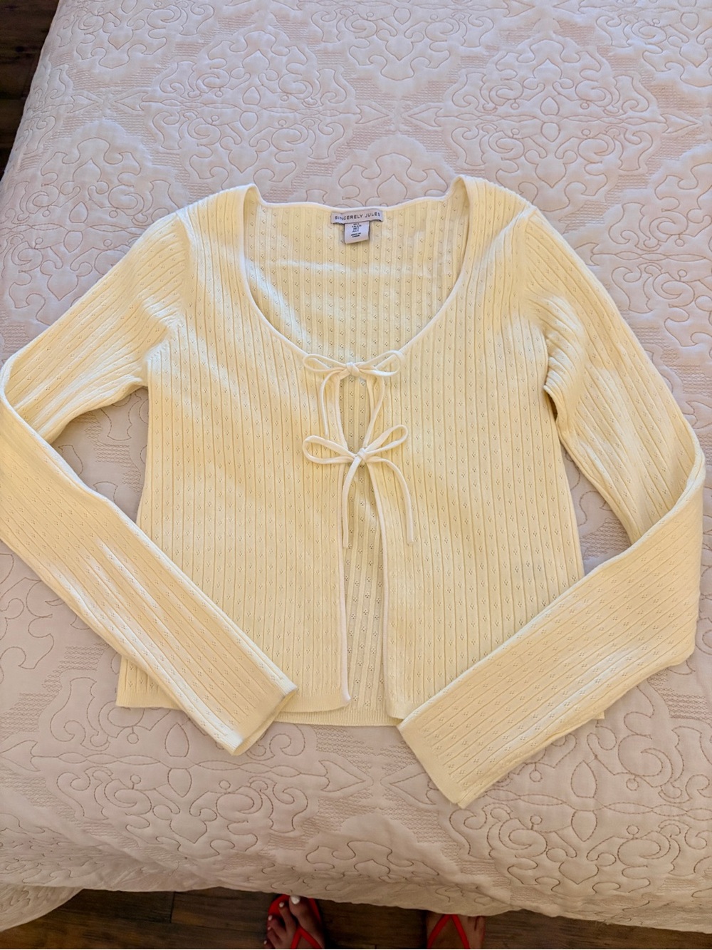 Sincerely Jules Pale Yellow Ribbed Tie-Front Cardigan (New) no tags